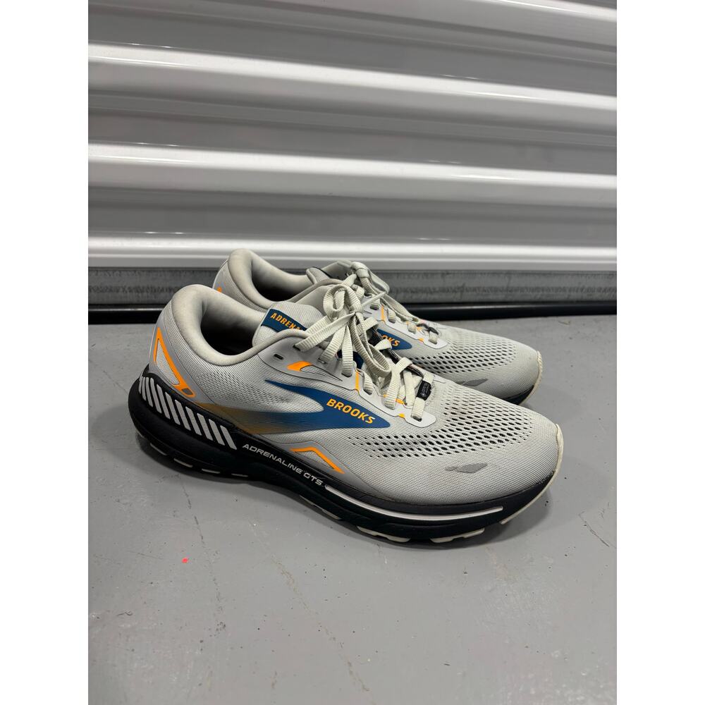 Brooks Adrenaline GTS Athletic Shoes in Light Gray with Black and Orange Accents